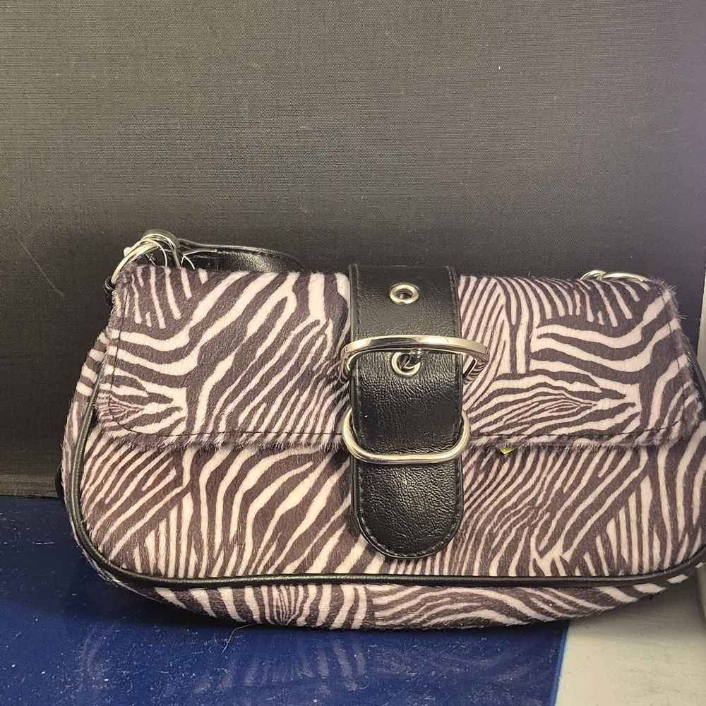 Zebra Print Women’s Shoulder Bag with Black Leather Accent